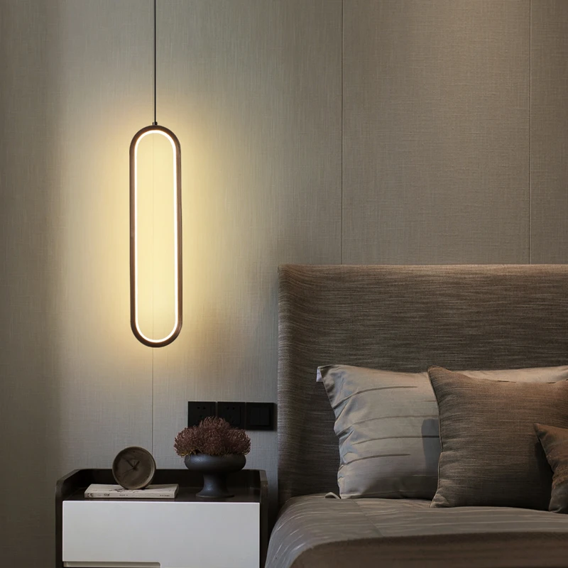 Led işıqlı qara minimalist asma işıq 1176